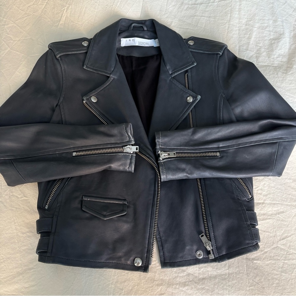 IRO Ashville Leather Moto Jacket Dark Gray